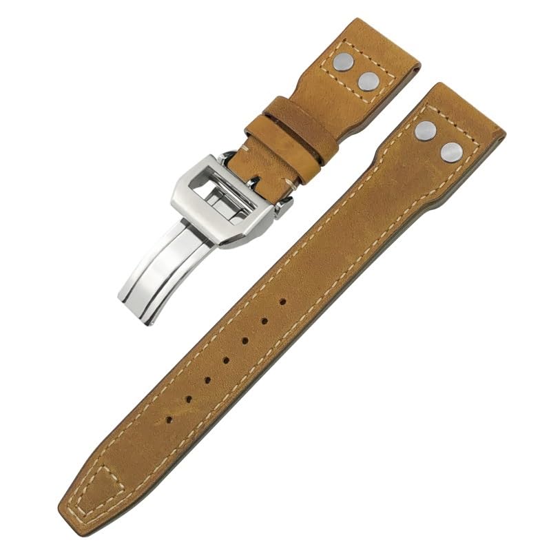 Bracelet montre 22mm cuir véritable avec rivets style aviateur pour IWC Big Pilot