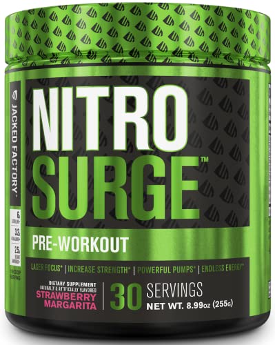 Nitrosurge Pre Workout Supplement - Endless Energy, Instant Strength Gains, Clear Focus, Intense Pumps - Nitric Oxide Booster & Powerful Preworkout Energy Powder - 30 Servings, Strawberry Margarita #TOP26