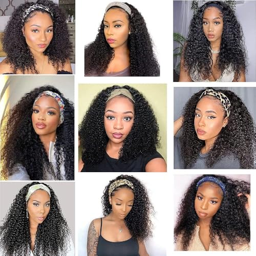 Image of Headband Wig Human Hair Kinky Curly for Black Women 16 Inch Natural Colour