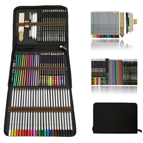 Professionnel Colore Art Set - Malette dessin Inclus pastel, aquarelle, Charbon de bois,métallique crayons de couleur et materiel dessin,Idéal Cadeaux pour...