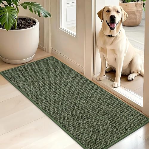 Image of BEQHAUSE Dirt Trapper Door Mat 20 inch x 48 inch, Non-Slip Washable Doormats Entrance Mat, Dirt Resistant and Absorbent Welcome Mat, Low Profile Floor Mats for Front Back Door and Entryway, Green