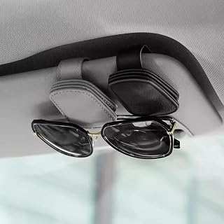 2 Packs Sunglass Holder Car for 2018-2022 Ford Mustang, Magnetic Leather Sunglasses Holder and Ticket Card Clip Suitable for Different Size Eyeglasses,Grey