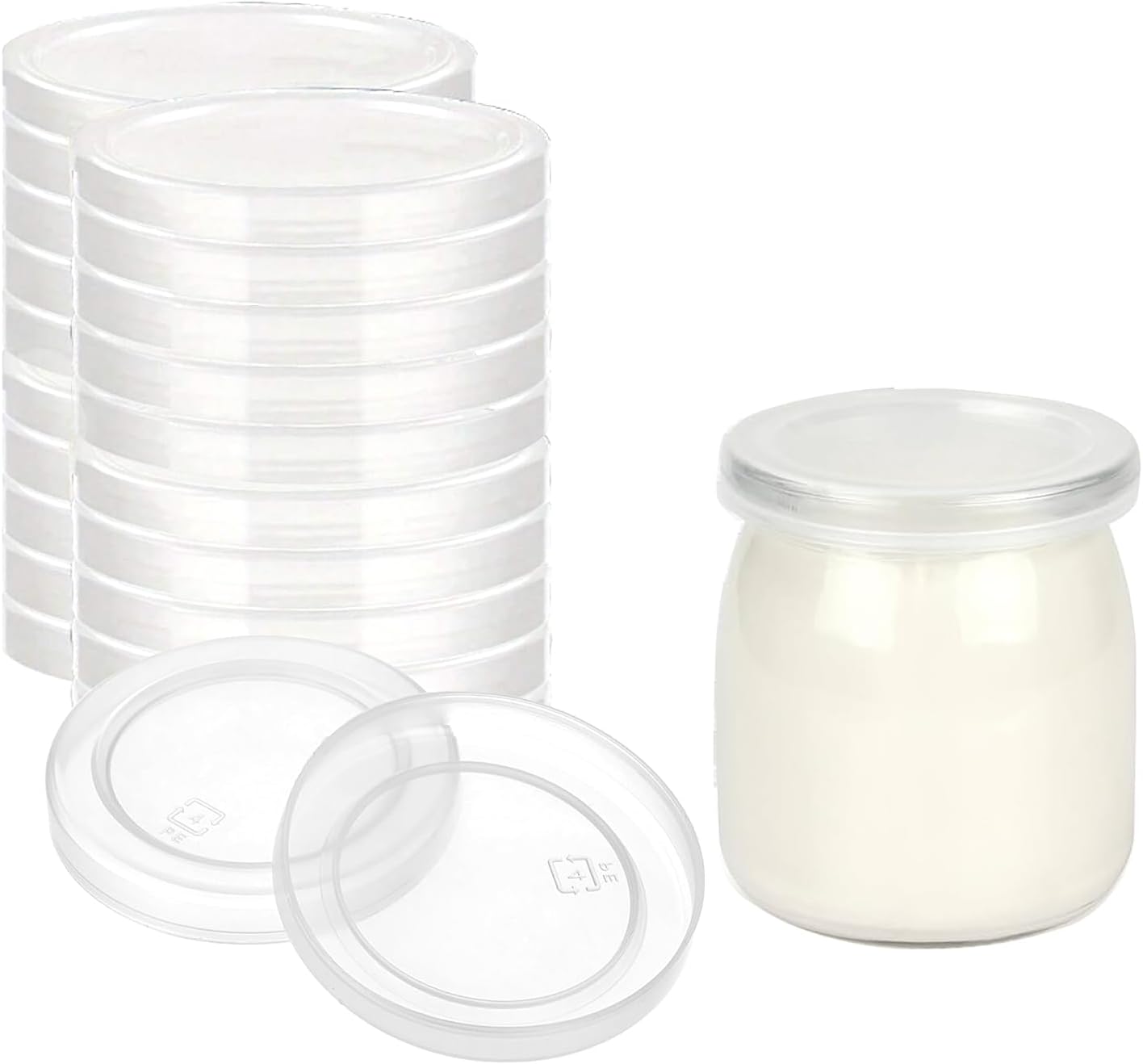Lot De 36 Couvercles Réutilisables Pour Pots De Yaourt En Verre (blancs, Clips)