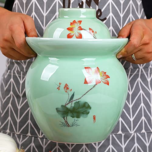 Tarro de fermentación de cerámica verde con sello de agua para encurtidos tradicionales 8