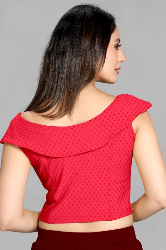 Image of Cotton Lycra Stretchable Off Sholder Short Sleeves Saree Blouse Readymade Crop Top Choli for Girls and Womens