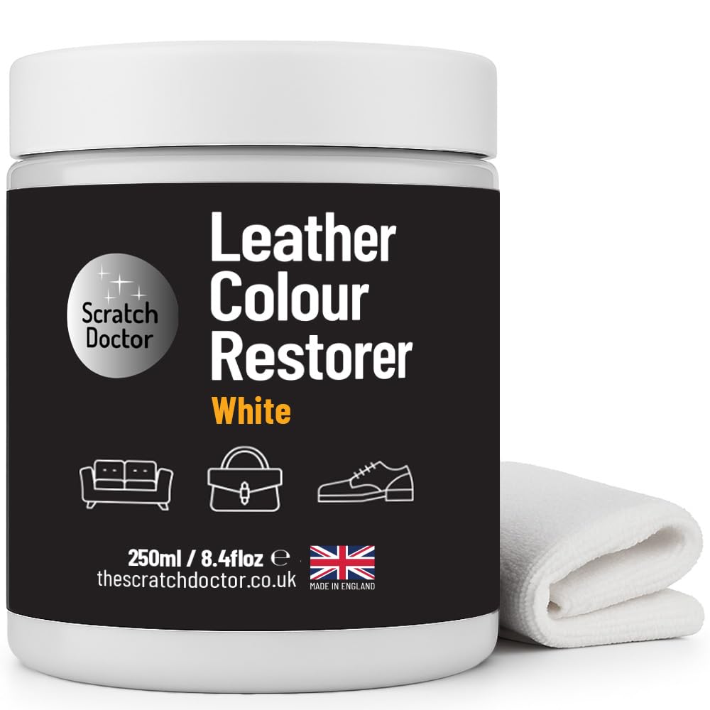 Leather Colour Restorer Recolouring Balm Repair Treatment for Faded & Worn Absorbent Leather Furniture, Sofas, Chairs (White, 250ml)