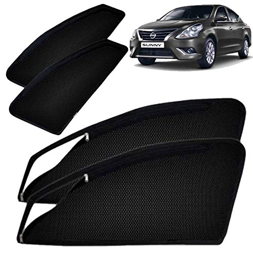 Image of Autofact Magnetic Car Sunshades Compatible with Nissan Sunny (Set of 4) - Easy Installation, UV Protection, Keeps Car Cool (Front 2 with Zippers for Easy Access, Rear 2 Without Zippers)