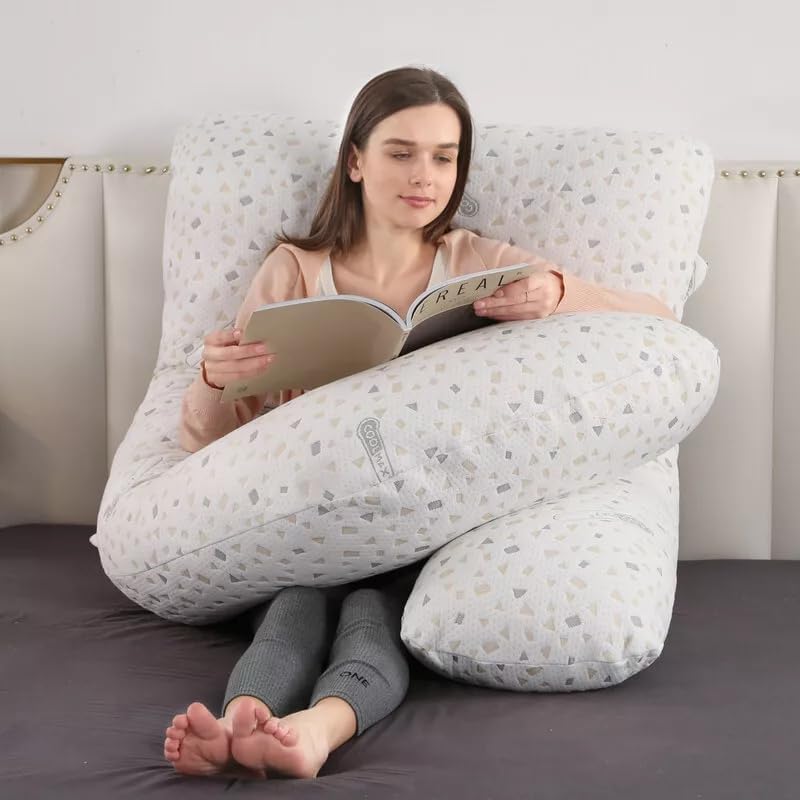 LiveGo J-Shaped Maternity Pillow for Sleeping, Full Body Pillow for Pregnant Women (Grey)