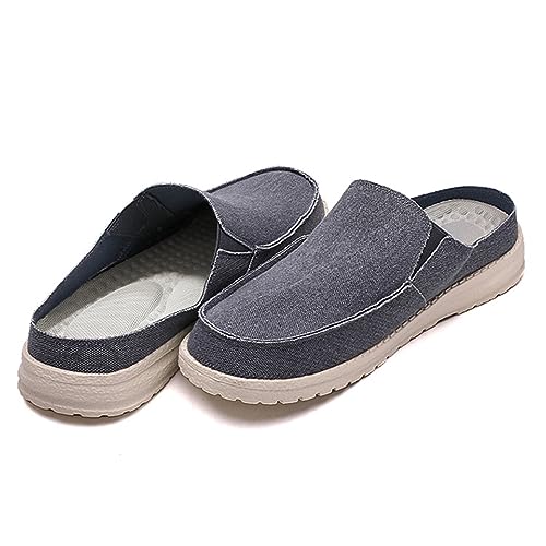 Mens Slip-On Canvas Flat Loafers Backless Round Toe Casual Walking Shoes Mules Lightweight Anti-Slip Soft Wear-Resistant Slippers Sandals3