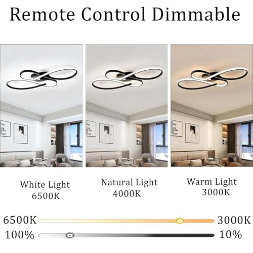 Plafonnier LED dimmable noir de 80cm avec télécommande pour éclairage de salon - 2