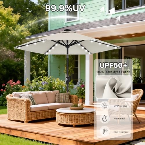 Image of ABCCANOPY Durable Solar Led Patio Umbrellas with 32LED Lights 7.5FT (Light Beige)