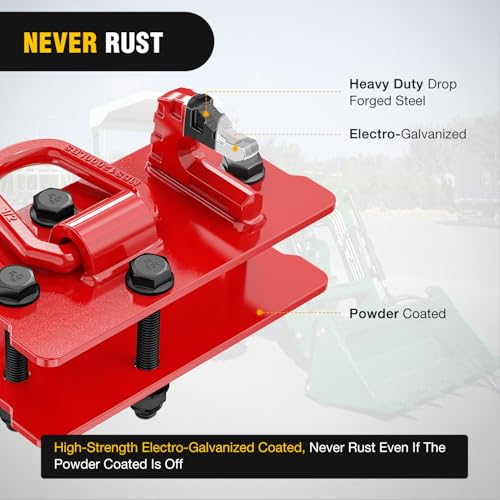 Image of Nilight Tractor Bucket Grab Hook with Tie-Down Ring & Back Plate | 8.5 inch x 4.2 inch Bolt-On Grab Hook Kit, Max 15,000 LBS Grade 70 Forged Steel, Fits Trailer RV UTV Truck, Red 2Pcs