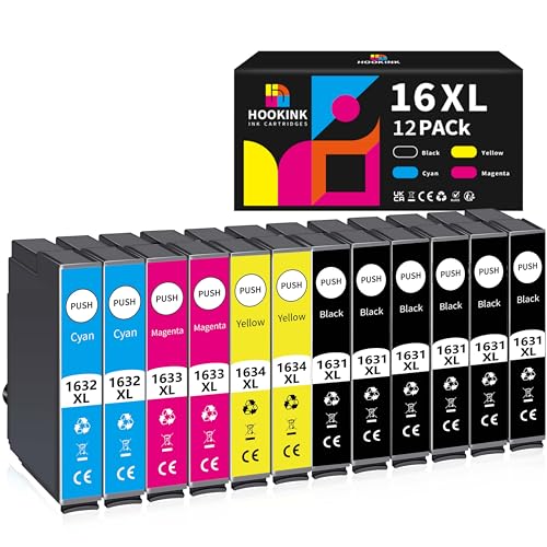 Hookink 16XL Cartuchos de Tinta Compatibili para Tinta Epson 16XL 16 XL para Workforce WF-2510 WF-2630 WF-2650 WF-2760...