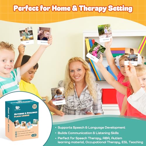 Actions Flash Cards for Kids (Ages 3-7), 50 Real-Life Photo Cards for Speech & Language Development, Based on Total Physical Response (TPR) Learning Approach, Support Daily Feelings — view 4