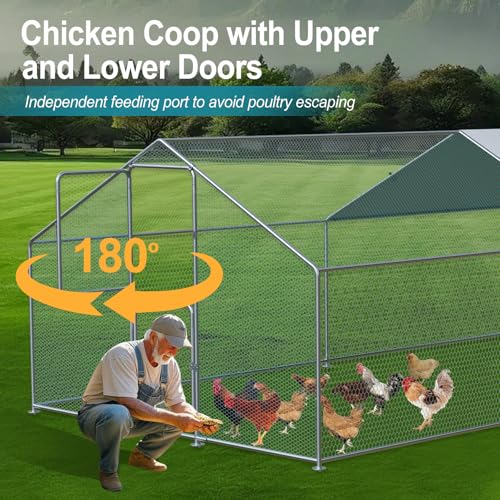 Large Chicken Coop, Chicken Coops for 30 Chickens, Chicken Runs for Yard with Water Poof & UV Resistance Cover, Spire Roof Chicken Coop Run with Double Lockable Doors for Outdoor Backyard