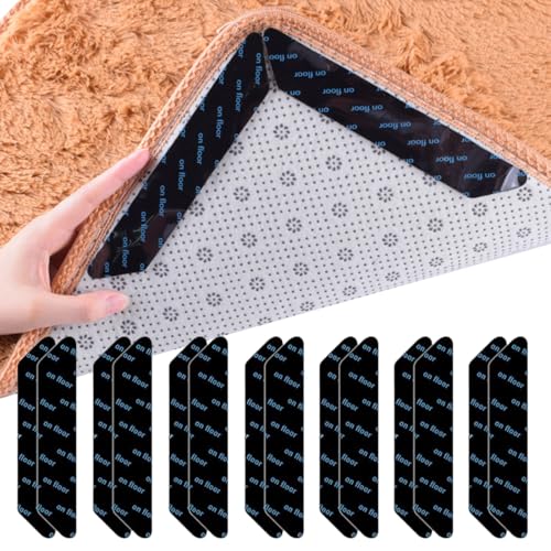 WeddHuis 14 Piezas Reutilizable Lavable, Adhesivo para Alfombra, Pinzas para Alfombras, Cinta y Pinzas para Alfombra, Sujeta Alfombras para Casa, Reutilizable para Alfombras de Suelo