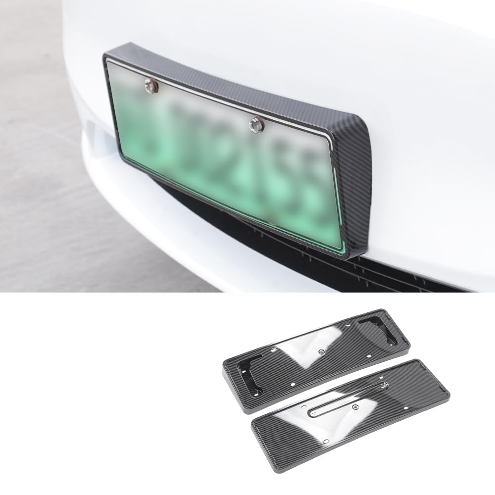 Para Tesla Model Y 2022, accesorios para automóvil, paquete de 2 unidades, marco portamatrículas delantero y trasero de ABS fibra de carbono, soporte de montaje y cubierta, estilismo de coche (negro