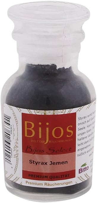 Bitto BiJos Select Incense in 60 ml Glass Bottle, Styrax Yemen, Premium Quality, Harmonises the Mind and Soul