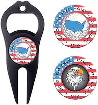 Review Hat Trick Openers 6-in-1 Golf Divot Tool & Poker Chip Marker Set with USA Logo, Black