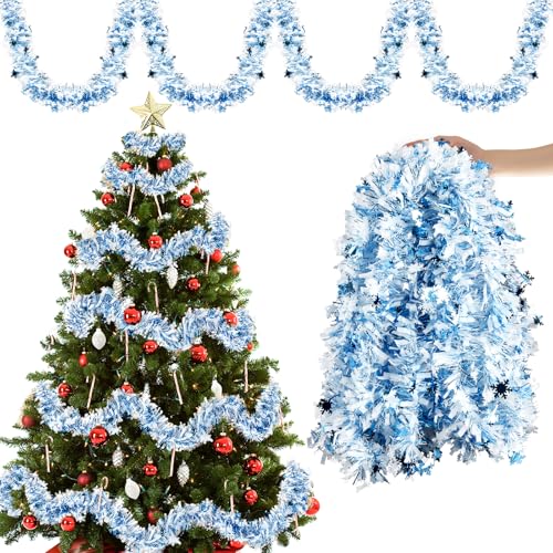 Aitsite Guirlande de Noël Bleu, 10M/Paquet de 5, Métallique Blanche, Guirlande de Sapin, Décoration Intérieur Extérieur, Fête, Mariage