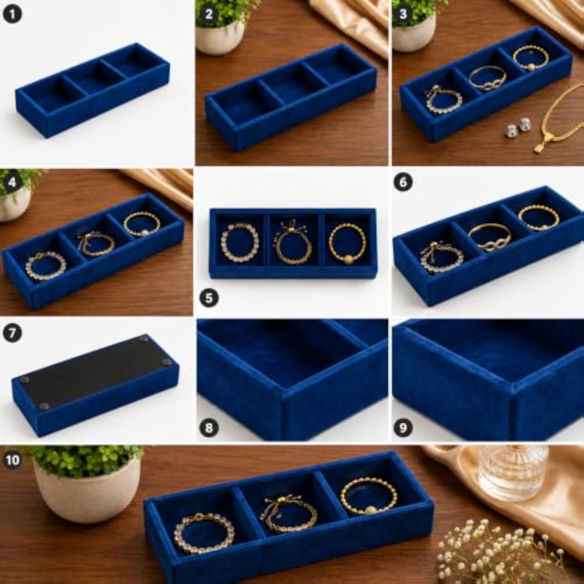 Blue Velvet Bangle Organiser Tray for Bangles & Bracelets