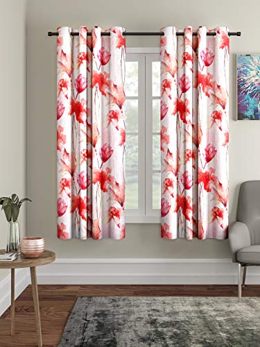 Image of Home Sizzler Abstract Flower 4 Piece Maroon Window Curtain, 5 feet