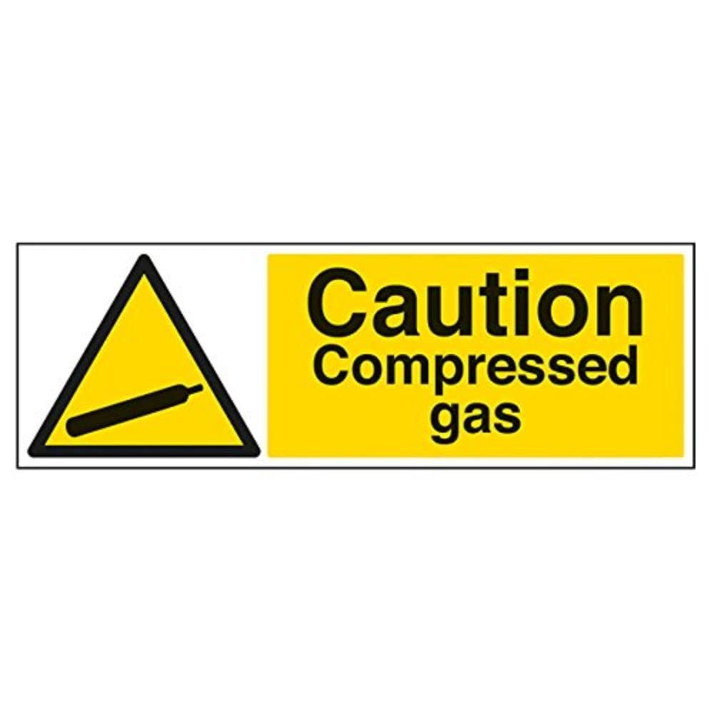 V Safety Caution Compressed Gas Warning Sign - 600mm x 200mm - Self Adhesive Vinyl