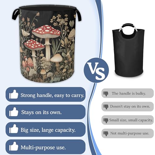 Image of Red Mushrooms Laundry Basket,Foldable Waterproof Oxford Cloth Tote Bag Wildflower Plant Berries Laundry Hamper with Handles,20.8 inchx16 inch Clothes Storage Bucket Organizer for Laundry Room Bathroom Bedroom