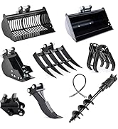 MMS 8 in 1 Mini Excavator Attachments Kit with Quick Coupler, 200mm Narrow Bucket,200mm Auger,600...