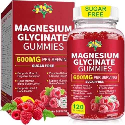 Magnesium Glycinate Gummies 120 Count 600mg Magnesium Glycinate Gummies for Women Men and Kids Support Sleep Muscle and Relaxation High Absorption Sugar Free Gluten-Free Non-GMO