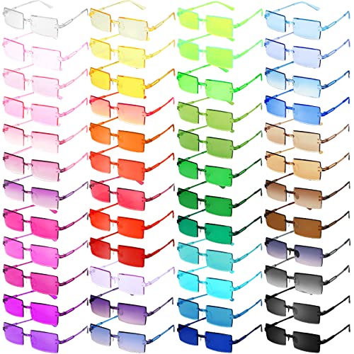 EBOOT 48 Pack Rimless Rectangle Sunglasses Bulk Wedding Party Tinted Square Glasses Shade Vintage Eyewear