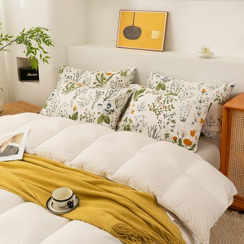 Image of ECOCOTT 4 Pack Pillowcase Queen Size with Green Botanical Floral Leaves Pillow Cases Set, 100% Cotton Queen Pillow Covers Envelope Closure (Queen, 20 inchx30 inch)