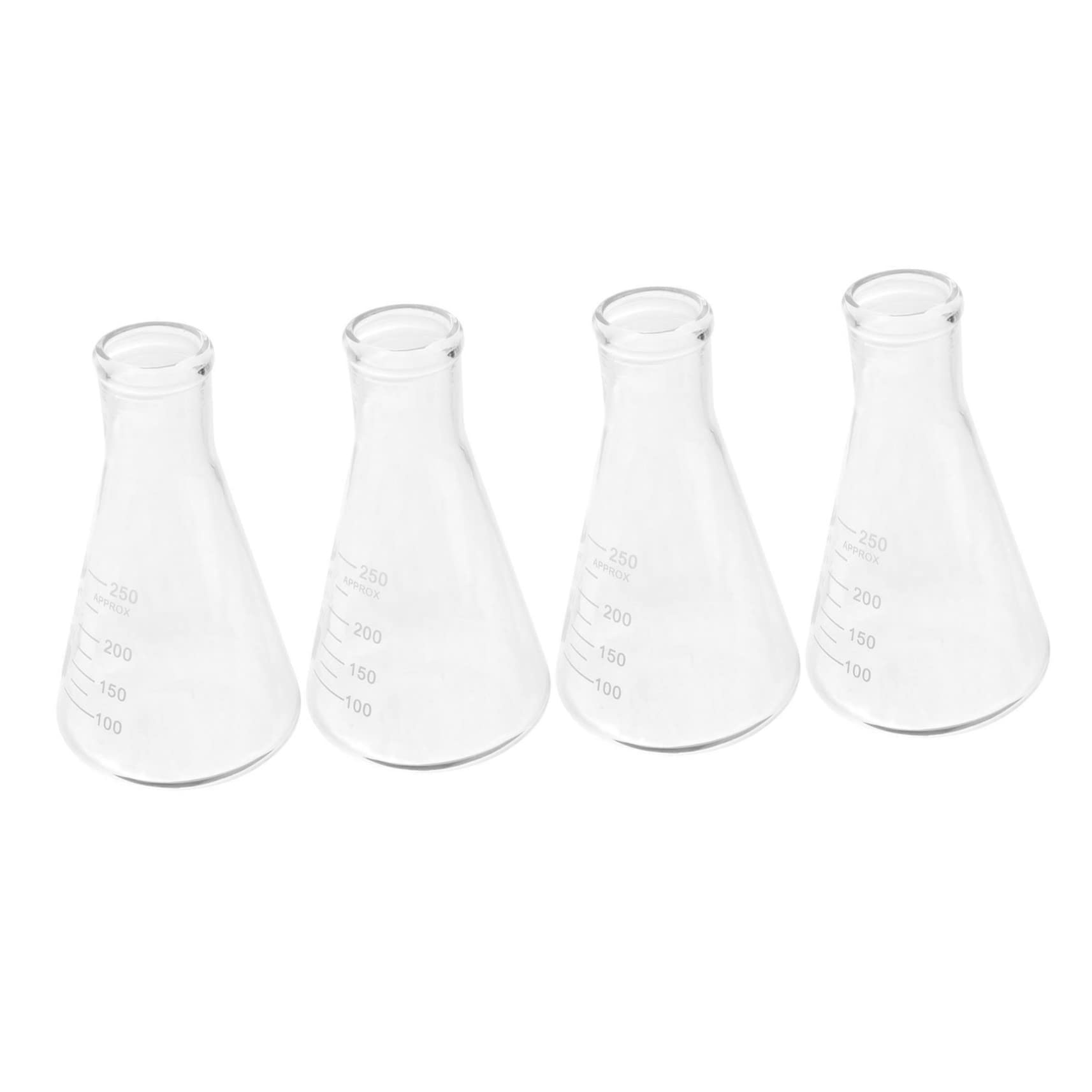 SOLUSTRE Frasco de Vidrio Borosilicato Espesado, 4 Unidades | Cuello Ancho, Forma Cónica y Triangular, Uso en Clase de Química y Escuela, Suministro de Laboratorio