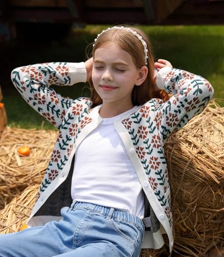 Girls Cardigan Long Sleeve Button Front Sweater Toddler Kids Knit School Uniforms Sweaters with Pockets 3-12 Years