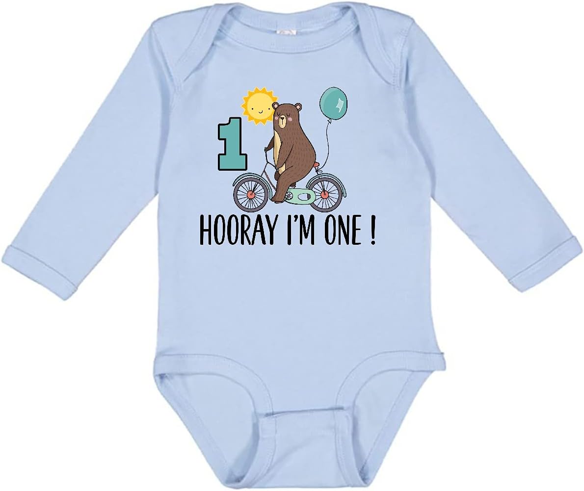 inktastic 1st Birthday Bear on Bicycle 1 Year Old Long Sleeve Creeper