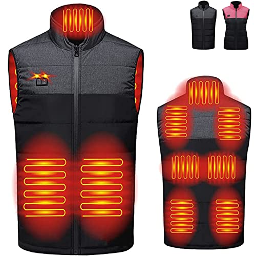 ZooTng 9 Bereiche Beheizte Weste, Herren Damen USB Beheizte Jacke Winter Heizjacke Heizweste Thermobekleidung Jagdweste,2XL Black Cover