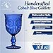 Yungala Cobalt Wine Glasses Set of 6 Goblets - Handcrafted Vintage Glassware with Sunflower Motif, Dishwasher Safe Cobalt Blue Glassware