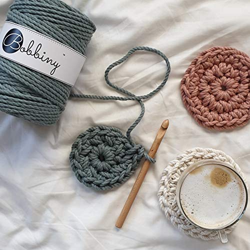 Cordón de macramé de 3 capas (3 mm) Bobbiny verde eucalipto de 100 metros para tejer 3