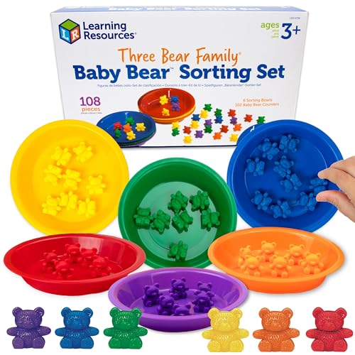 Learning Resources Baby Bear Sorting Set - Counting Toys, Color Recognition, Fine Motor Skills, 108 Pieces, Ages 3+