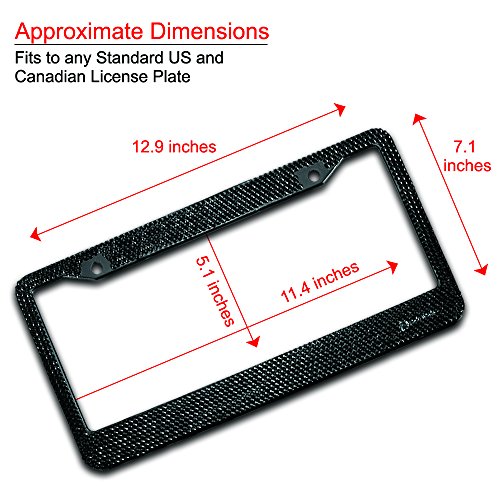 Zento Deals Shiny Bling Women License Plate Frame- Crystal Blackrhinestones With Red Ribbon Bow- 2-Pack Premium Quality License Plate Cover With Mounting Screws (B-Black 2) #TOP2
