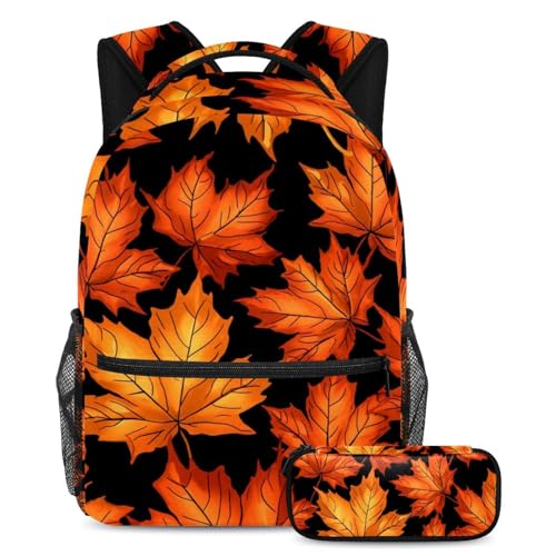 Cartables sac à dos enfant multicolore avec trousse scolaire à motif feuilles d'érable