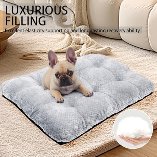 CLKHOWL Washable Dog Bed Plush Dog Crate Beds for Large, Medium, Small Size Dogs, Anti-Slip Soft Comfy Pet Kennel Pad, Fits Crate Mat and Cat Bed Mat (Grey, 25.59x19.68 inch) - Image 5