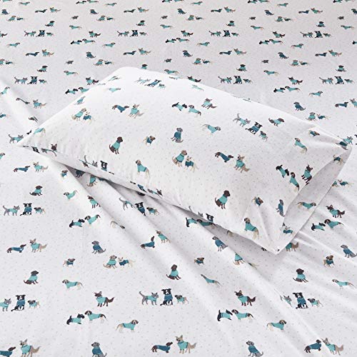 Image of Intelligent Design Cozy Soft 100% Cotton Flannel Print Animals Stars Cute Warm, Ultra Soft Cold Weather Sheet Set Bedding, Twin XL, Teal Dogs 3 Piece