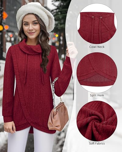 Image of Bulotus Tunic Sweaters for Women 2025 Turtleneck Sweater Pullover Lightweight Warm Tunic Tops for Leggings Loose Fit