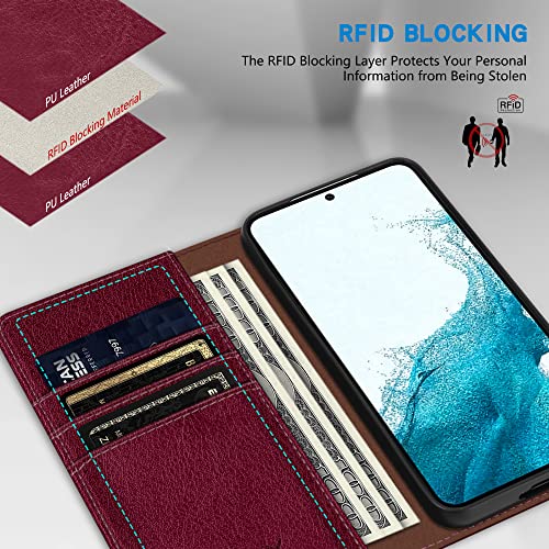 Image of ZZXX for Galaxy S23 Plus Wallet Case Strong Magnetic 6.6 inch,Wine Red