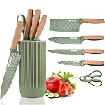 Kitchen Knife Set, 6 Pieces Green Professional Knife Set with Universal Knife Block, Super Sharp Knife Sets with Ergonomic Handle, Non-Stick Stainless Steel Knife Block Set