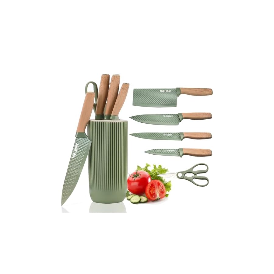 Knife-Set-6-Pieces-Professional-Kitchen-Knife-Set-with-Universal-Knife-Block-Super-Sharp-Knife-Set-with-Ergonomic-Handle-Non-stick-Stainless-Steel-Knife-Block-Set-Green Knife Set, 6 Pieces Professional Kitchen Knife Set with Universal Knife Block, Super Sharp Knife Set with Ergonomic Handle Non-stick Stainless Steel Knife Block Set (Green)