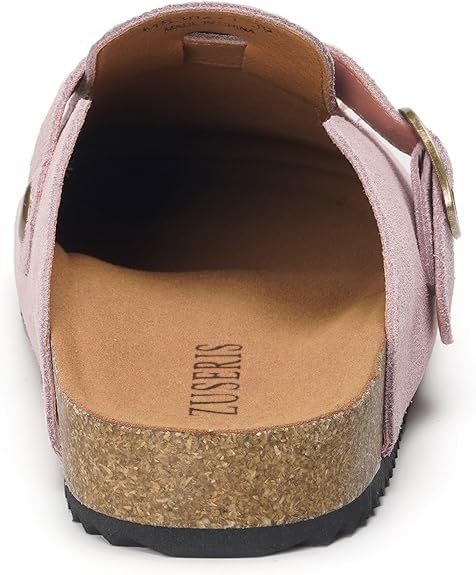 Image of ZUSERIS Suede Clogs for Women Men Wide Width Leather Mules | Soft Cork Footbed,Arch Support,Comfort Potato Shoes