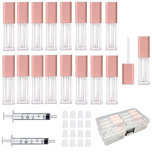 KaiLeQi Mini Lip Gloss Tubes Empty With Wand Diy Lipgloss Making Kit For Small Businesses Pink Cute Containers Empty Lip Balm Tubes（16PCS