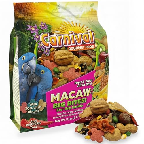 Macaw Food for Large Birds Big Bite Parrot Food with Seeds Nuts Fruits & Vegetables 14 lb Bag